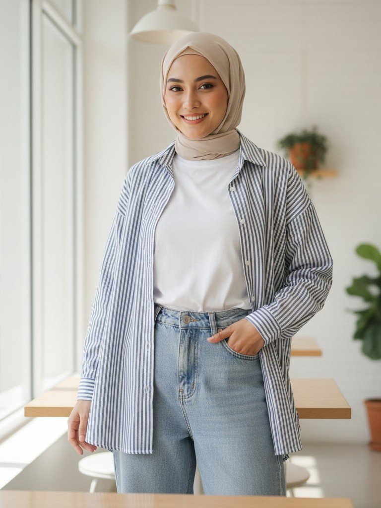 Padu Padan Kemeja Buat Hijabers Kekinian 1 cr