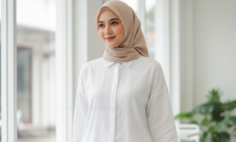 Kemeja Putih Oversized & Jilbab Segiempat 1 tn1 cr