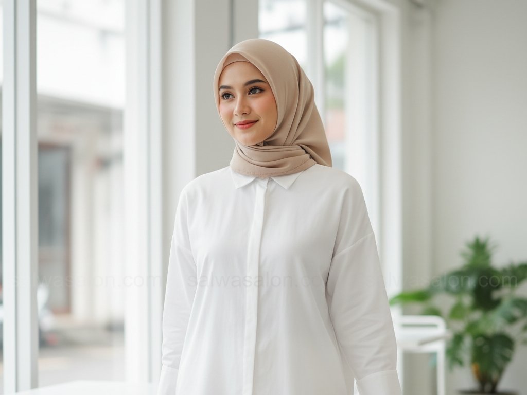 Kemeja Putih Oversized & Jilbab Segiempat 1 tn1 cr