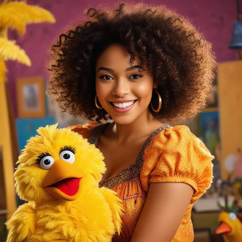 Penyanyi Berbakat Kulit Hitam Bersama Boneka Karakter Ceria di Sesame Street