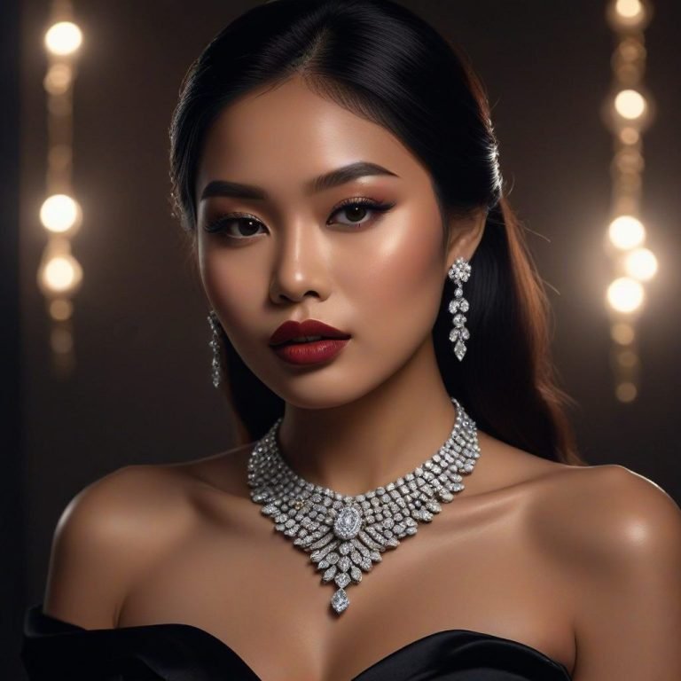 Model Elegan Mengenakan Kalung Berlian Mewah