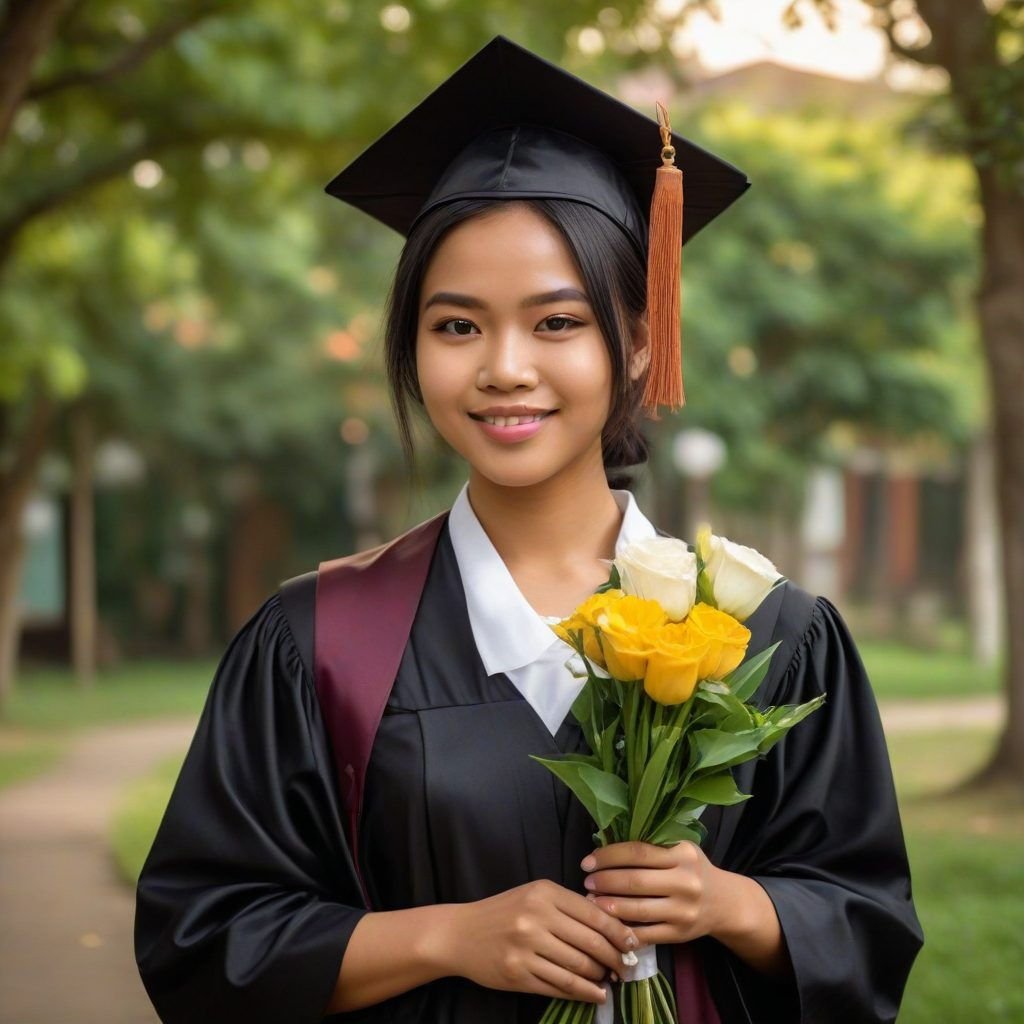 Momen Haru Wisudawati Memakai Toga dan Membawa Ijazah