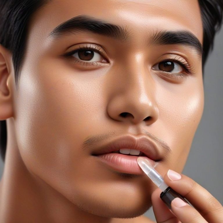 Pria Menggunakan Serum Perawatan Kulit Wajah Bebas Jerawat