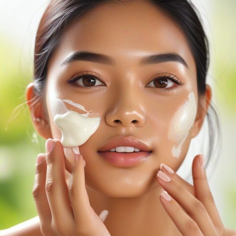Perempuan Cantik Melakukan Perawatan Kulit Wajah Alami