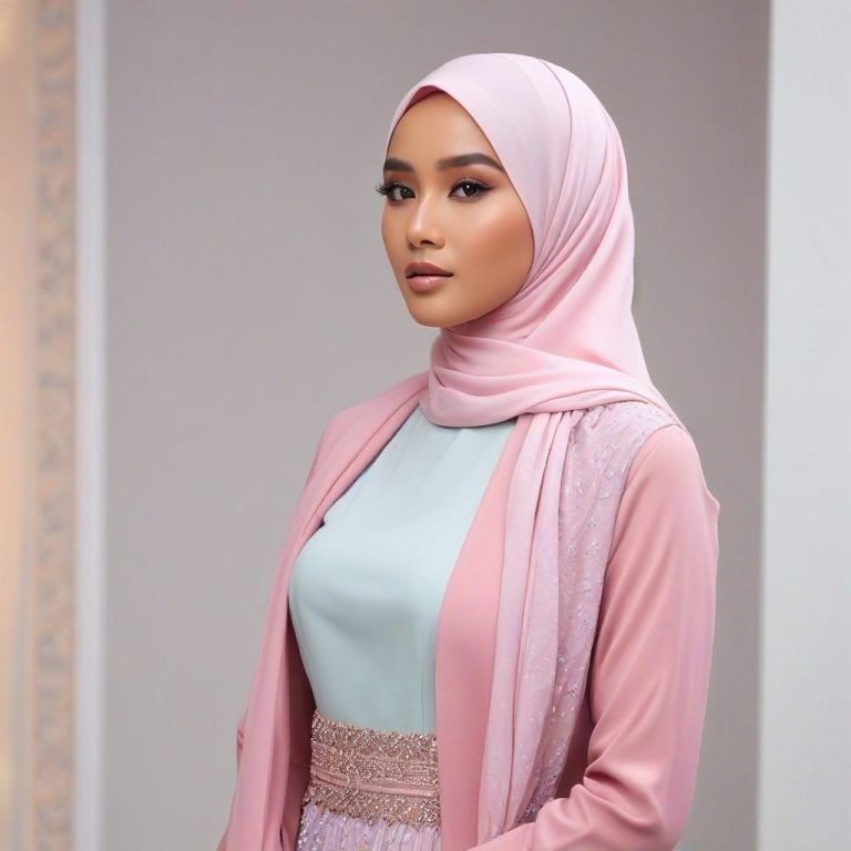 Model Mengenakan Hijab Motif Voal Premium yang Elegan