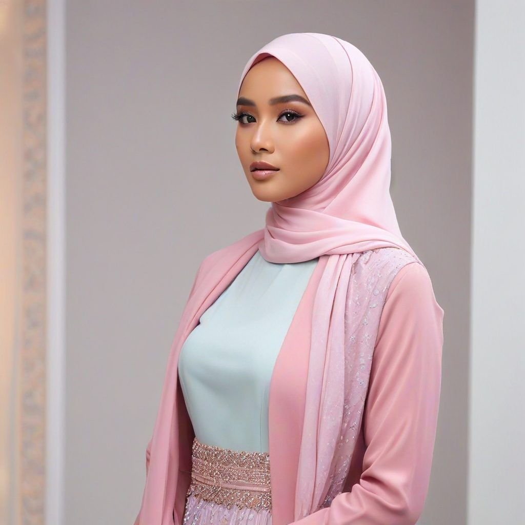 Model Mengenakan Hijab Motif Voal Premium yang Elegan