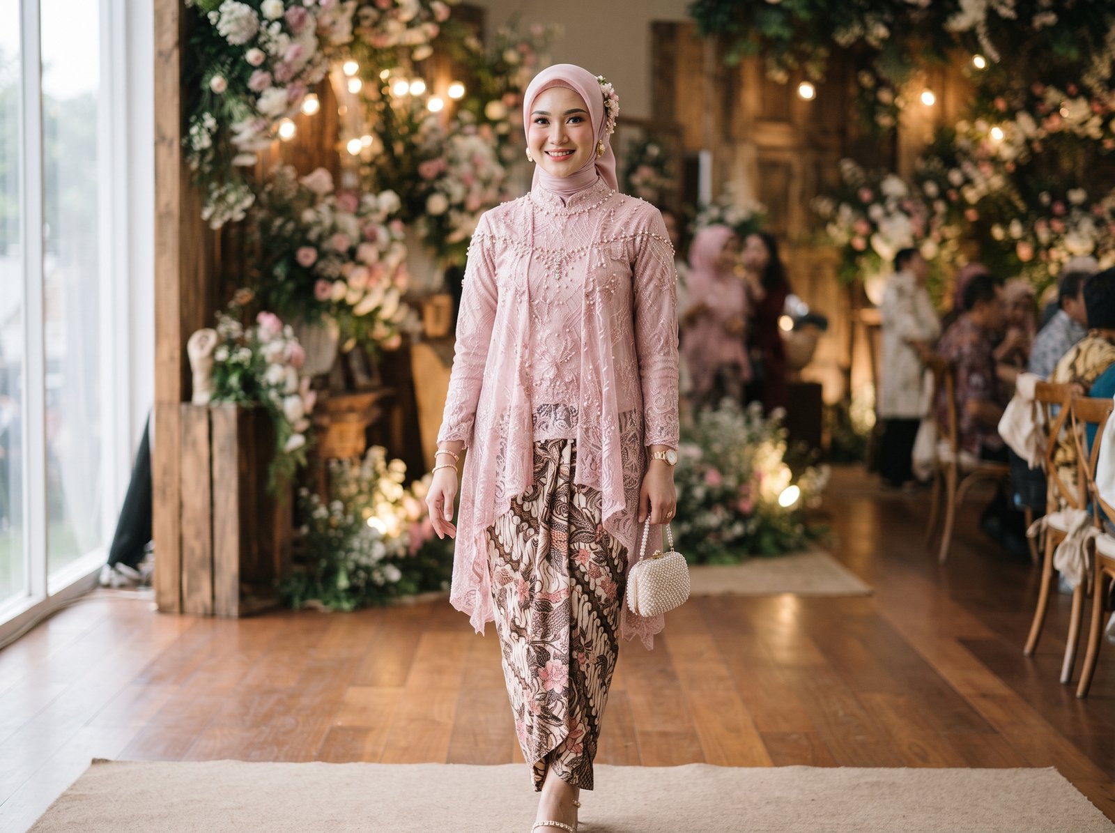 Inspirasi Kebaya Warna Pink Pastel, Hijabers yang Anggun dan Manis: Paduan Brokat Lembut, Rok Batik, dan Makeup Flawless - Featured