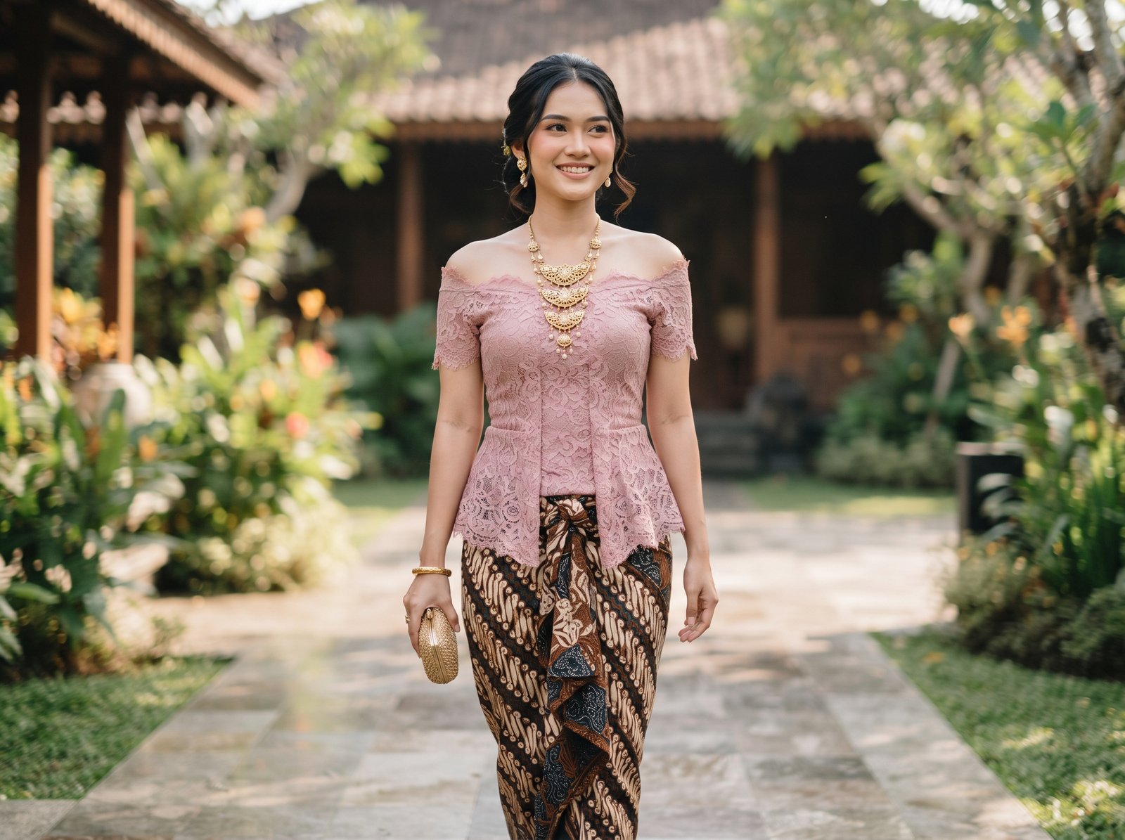 Pesona Kebaya Sabrina Modern: Tips Memilih Garis Bahu Anggun, Paduan Kain Tradisional, dan Aksesori Kalung - Featured